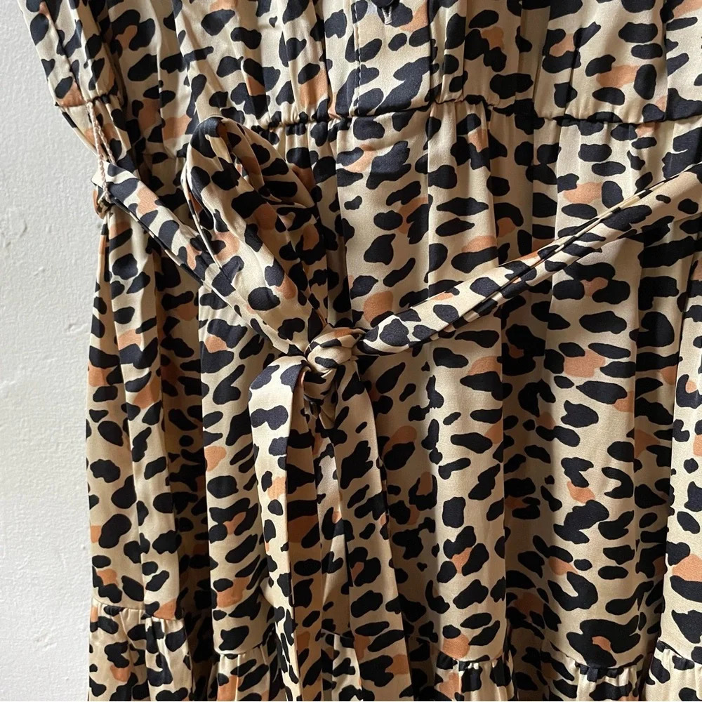 Macys On 34th Satin Leopard Print Collared Shirt Dress - Picture 9 of 10